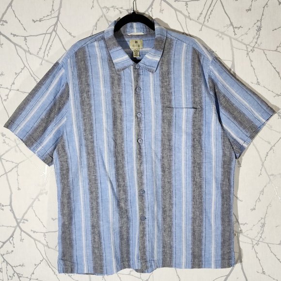 Solitude Blue Striped Linen Cotton Blend Button Front Shirt - Picture 1 of 3